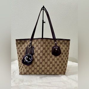 Gucci Beige GG Canvas and Patent Leather Medium Jolie Charm Tote